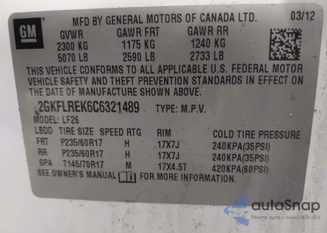 2012 GMC Terrain Sle-1 z USA, uszkodzony, nr VIN 2GKFLREK6C6321489